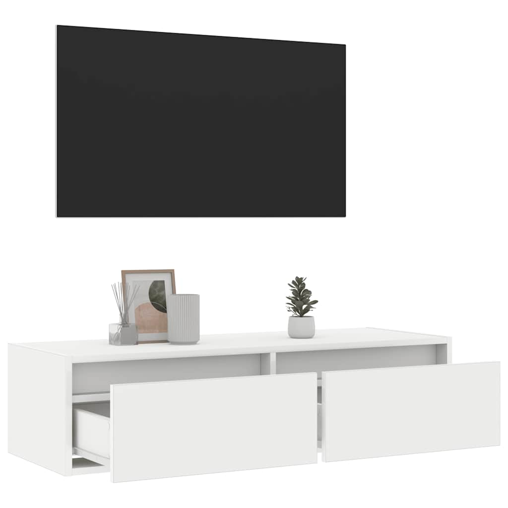 Tv-bänk med LED-belysning vit 100X35,5x25 cm