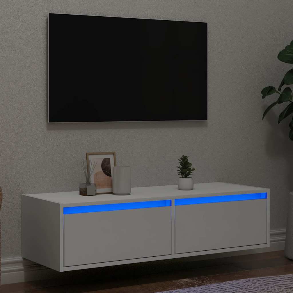 Tv-bänk med LED-belysning vit 100X35,5x25 cm