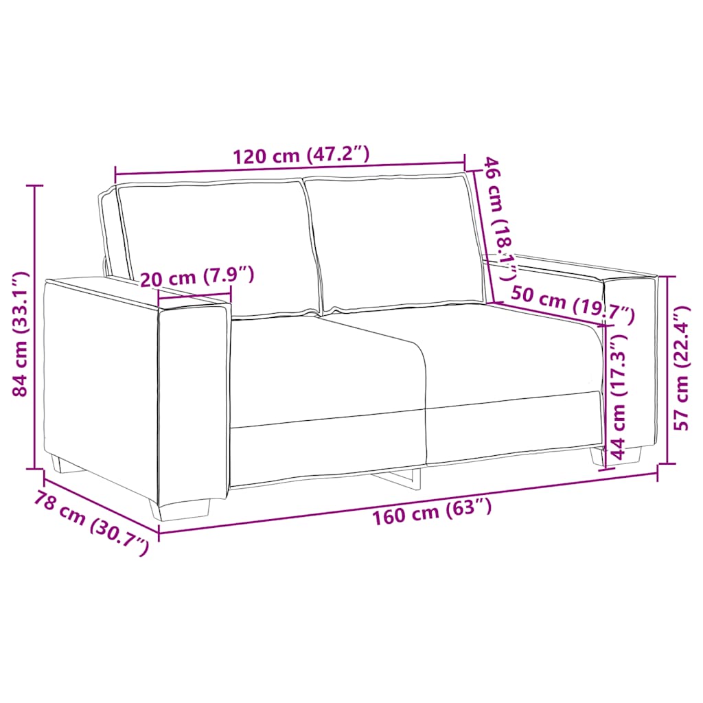 2-sitssoffa ljusgrå 120 cm sammet