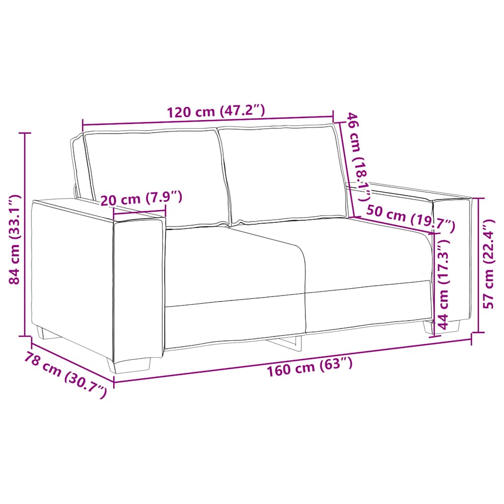 2-sitssoffa mörkgrå 120 cm sammet