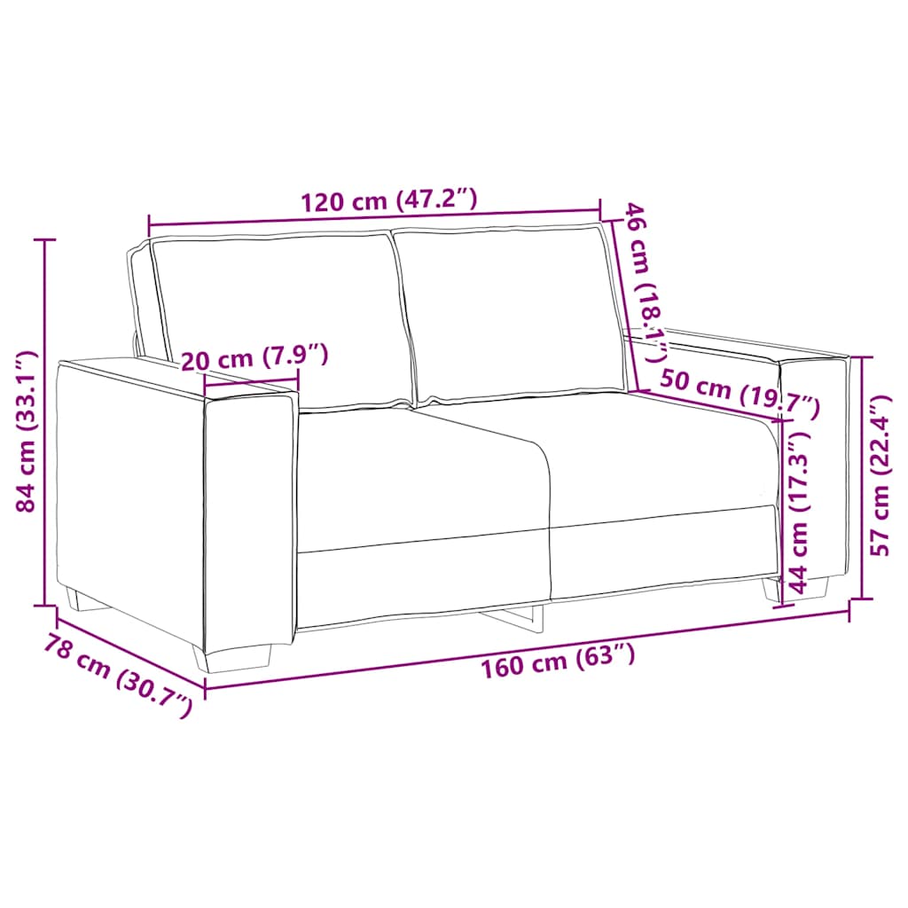 2-sitssoffa ljusgrå Svart 120 cm sammet