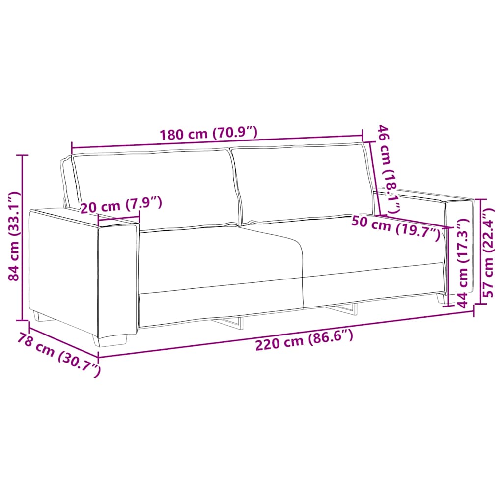 3-sitssoffa ljusgrå 180 cm sammet