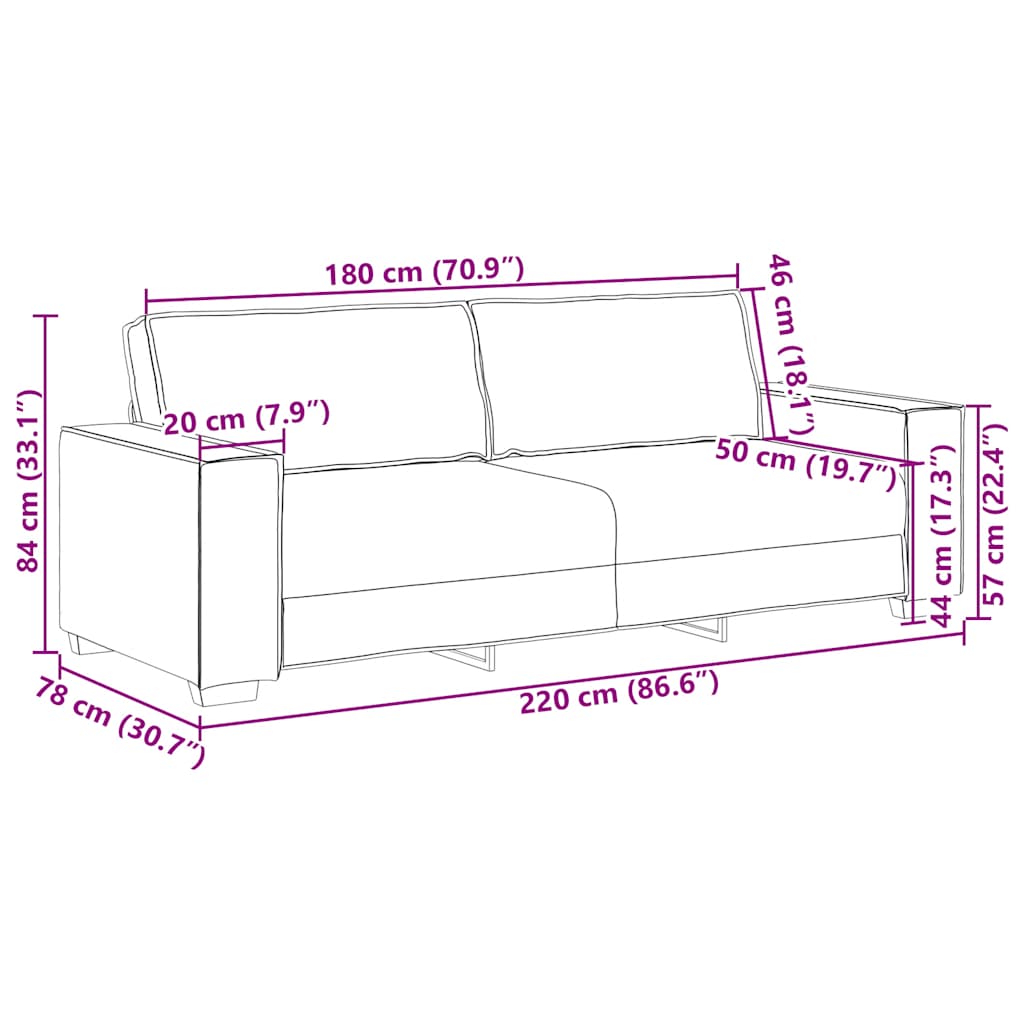 3-sitssoffa vinröd 180 cm sammet