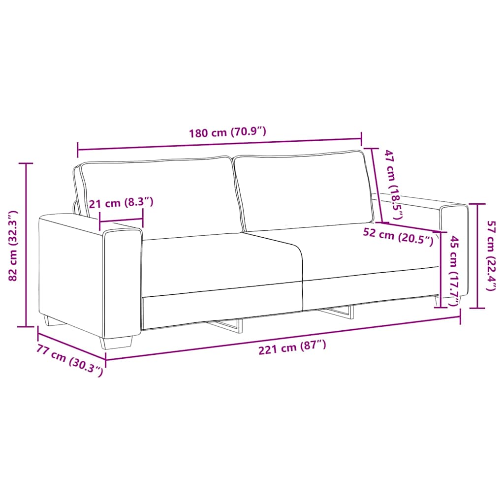 3-sitssoffa ljusgrå 180 cm tyg