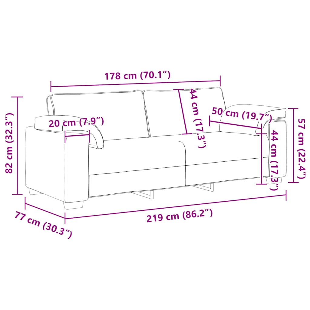 3-sitssoffa ljusgrå 178 cm sammet