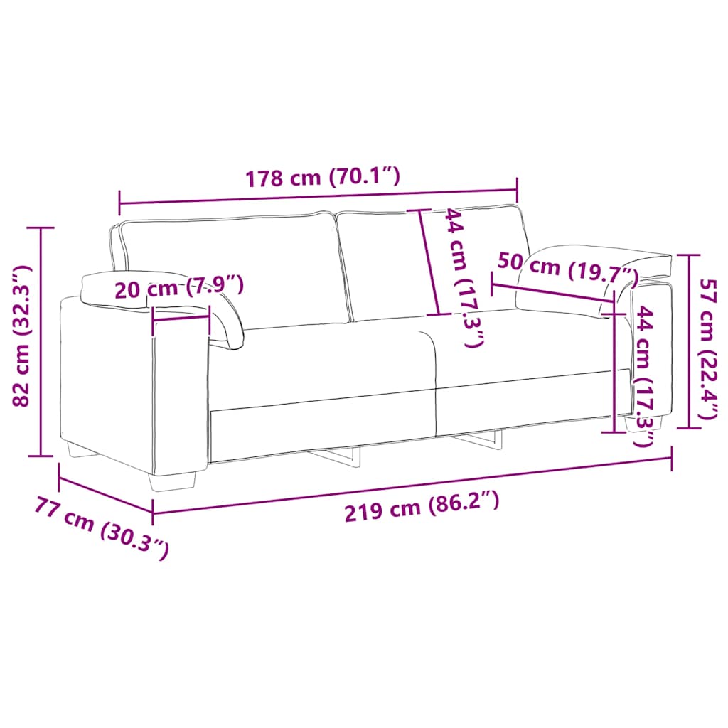 3-sitssoffa svart 178 cm sammet