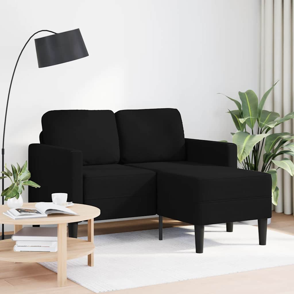 2-sitssoffa med schäslong L-formad svart 125 cm tyg