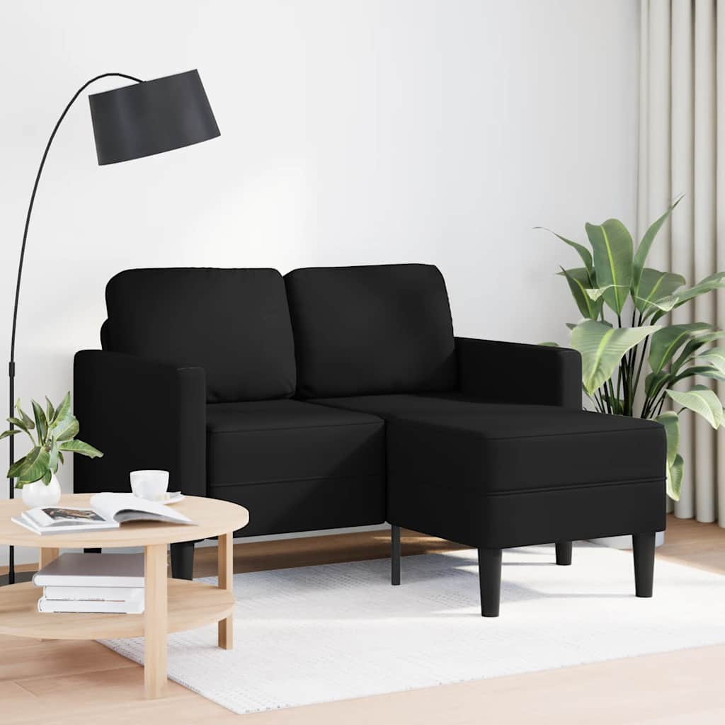 2-sitssoffa med schäslong L-formad svart 125 cm konstläder