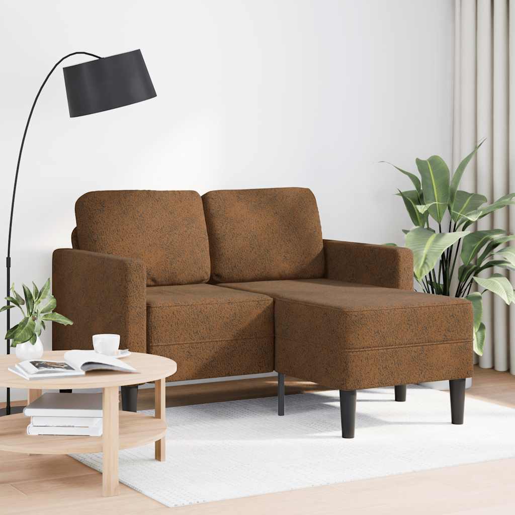 2-sitssoffa med schäslong L-formad brun 125 cm konstläder