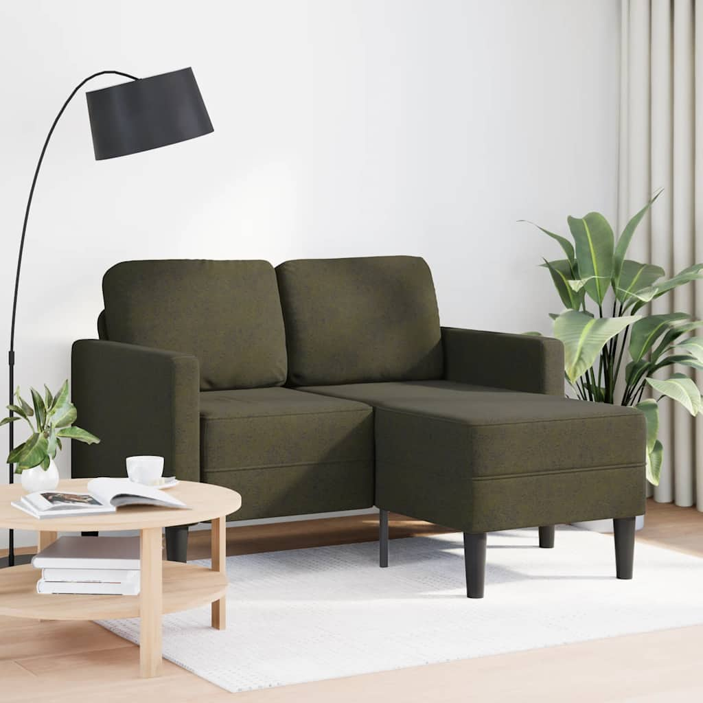 2-sitssoffa med schäslong L-formad armégrön 125 cm konstläder