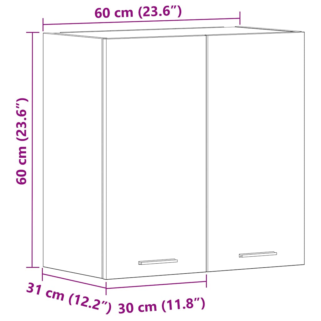 Väggskåp för köksbruk i gammalt trä 60x31x60 cm konstruerat trä